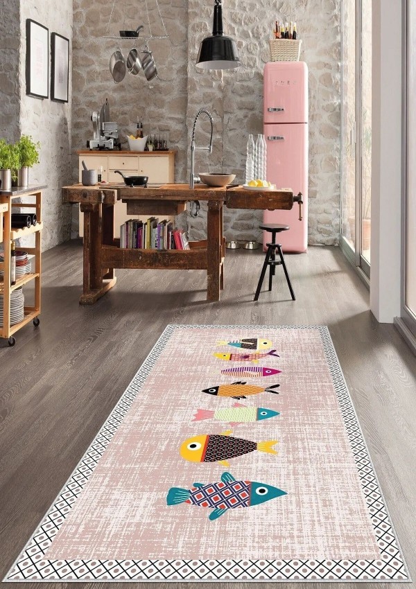 Kaymaz Taban Makinada Yıkanabilir Salon Halısı Mutfak Halı Anti Slip Bohem Cool Halı Yolluk