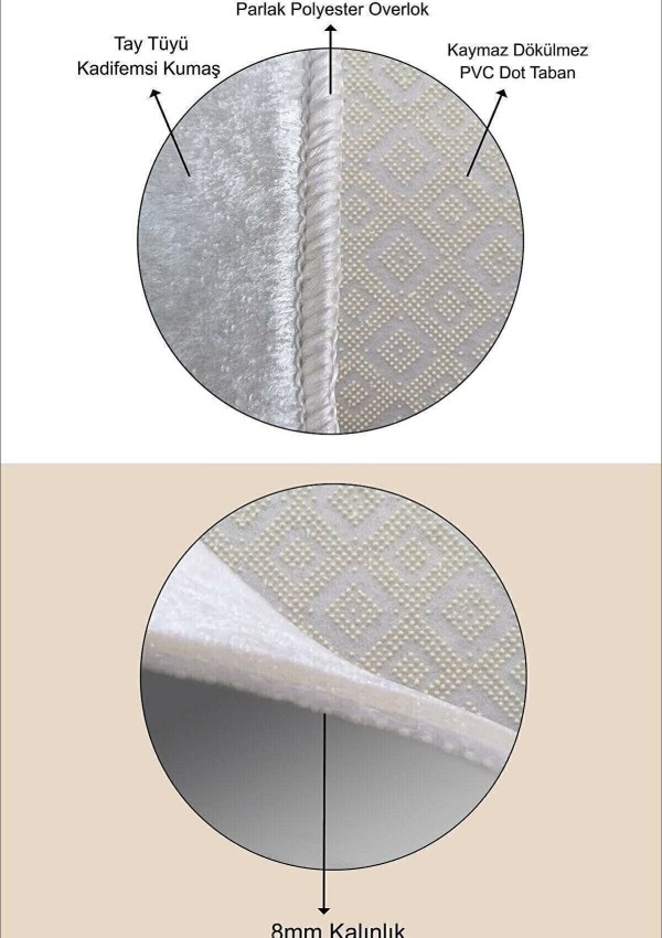 CROWBAN Kaymaz Taban Halı - Makinada Yıkanabilir, Salon, Yolluk, Paspas,Modern Desen Gri Renk Dot Taban Halı