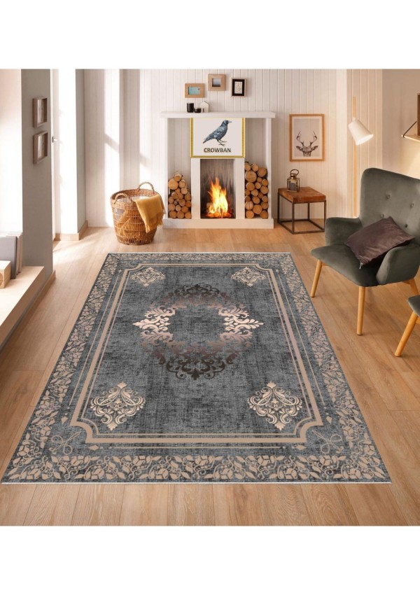 Kaymaz Taban Makinada Yıkanabilir Salon Halısı Mutfak Yuvarlak Halı Bohem Cool Halı Yolluk