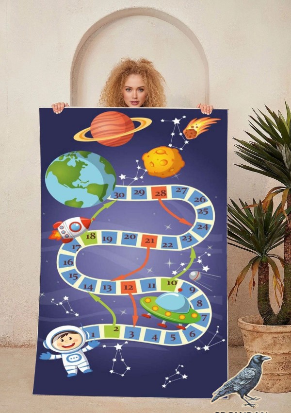Eğitici Halı Montessori Halı Sayılar Astronotlu Halı Dünya Uzay Venüs Yıldız Uzay Figür Kaymaz Halı