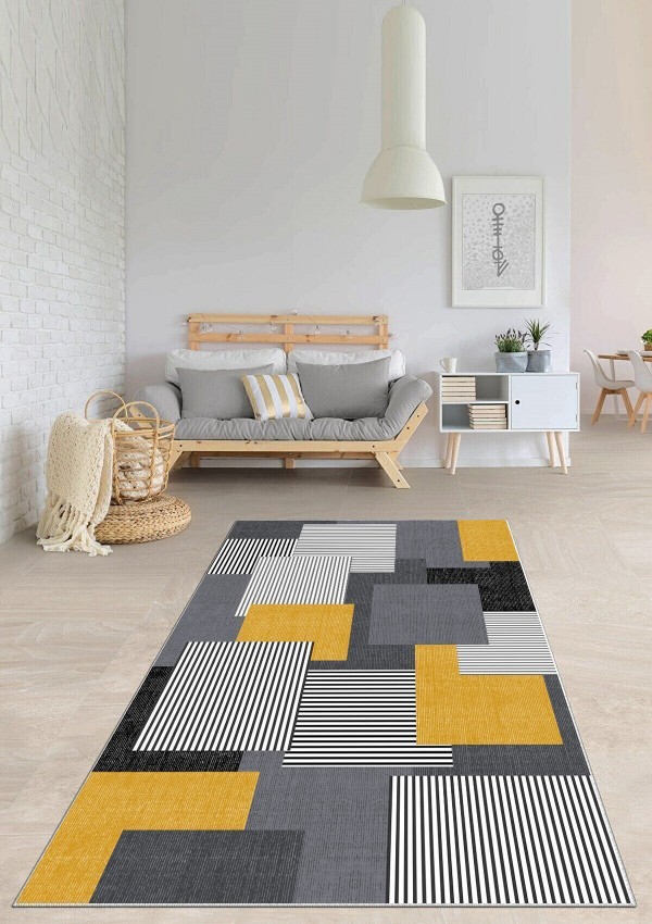 CROWBAN Kaymaz Taban Halı - Makinada Yıkanabilir, Salon, Yolluk, Paspas,Modern Desen Gri Renk Dot Taban Halı